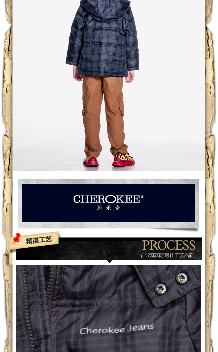 cherokee 巧乐奇 冬季新品男童格纹羽绒服棉服 626325 满版印花灰 120