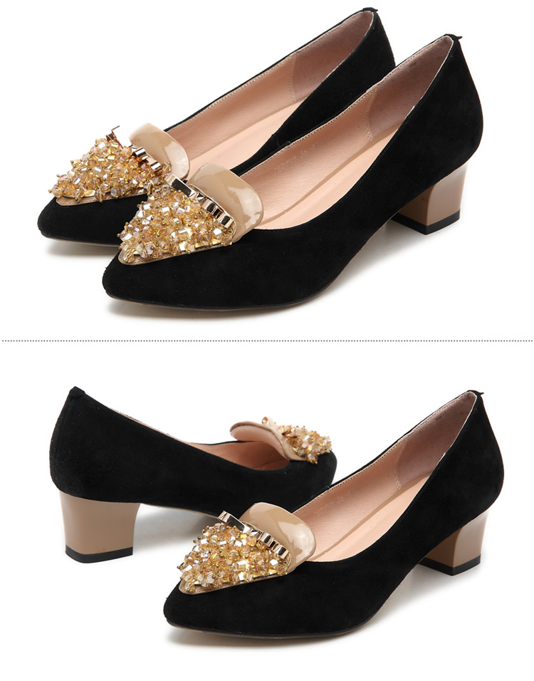 千佰莉 新款羊皮女式鞋 镶钻串珠 黑色珠子 35