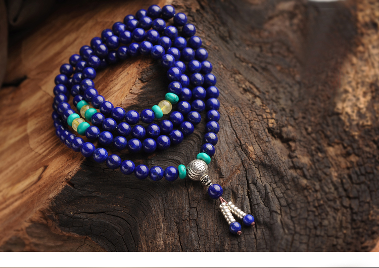 君澜3a阿富汗无染色108青金石天然手链 项链两用