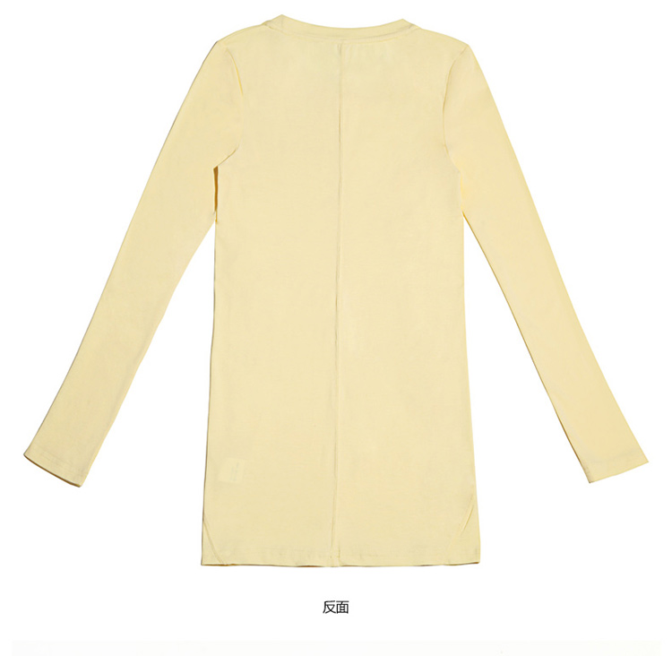 菲特丽2014春季新款 修身包臀打底衫 长袖百搭中长款t恤女412301 浅黄