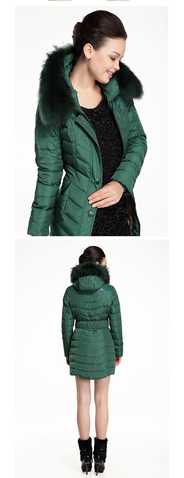 红叶精灵 特价冬装女新款薄款毛领袖修身短款羽绒服女正品 潮 黑色 l