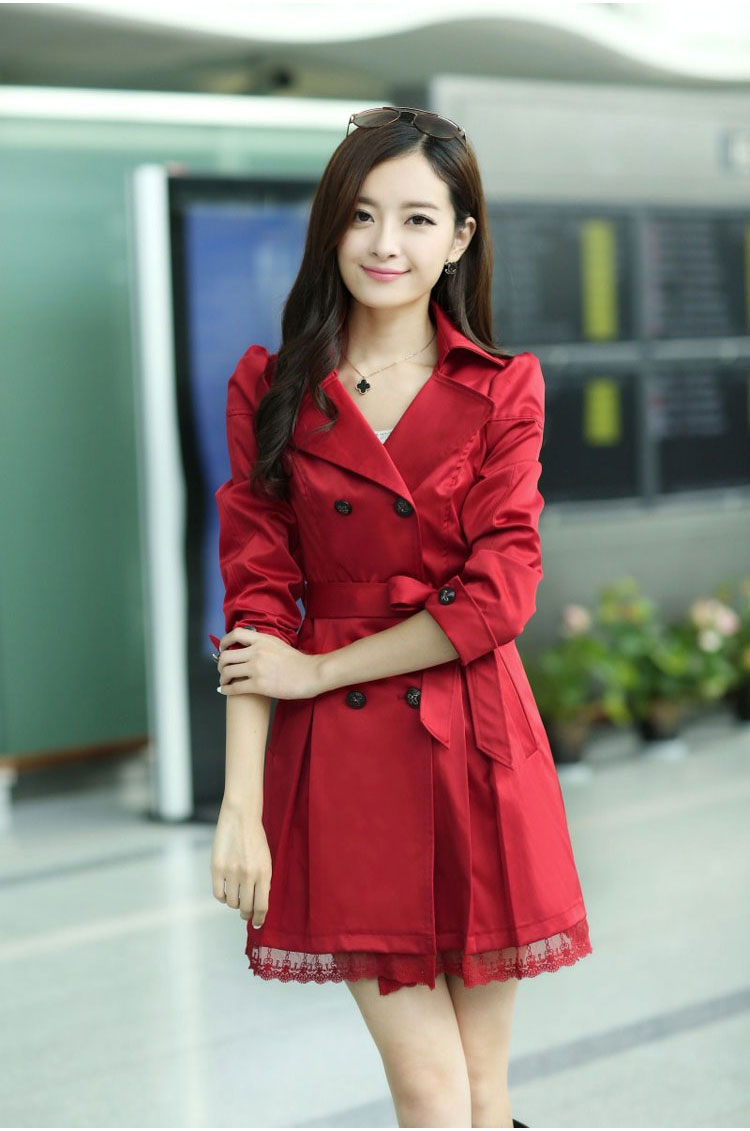 悠漫姿 2013新款秋装外套春秋韩版修身蕾丝中长款风衣9