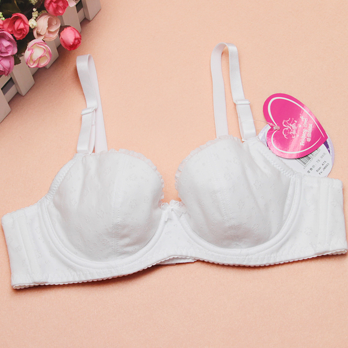非常姊妹少女文胸有钢圈调整型聚拢薄款纯棉学生内衣大码波点浅色白色