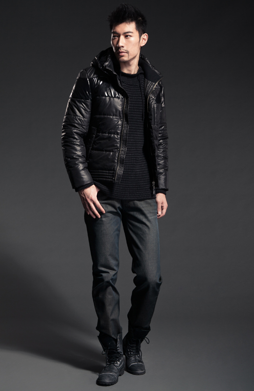 圣迪奥 sdeer 男装冬百搭修身条纹连帽毛衣1473520 黑色/91 xl