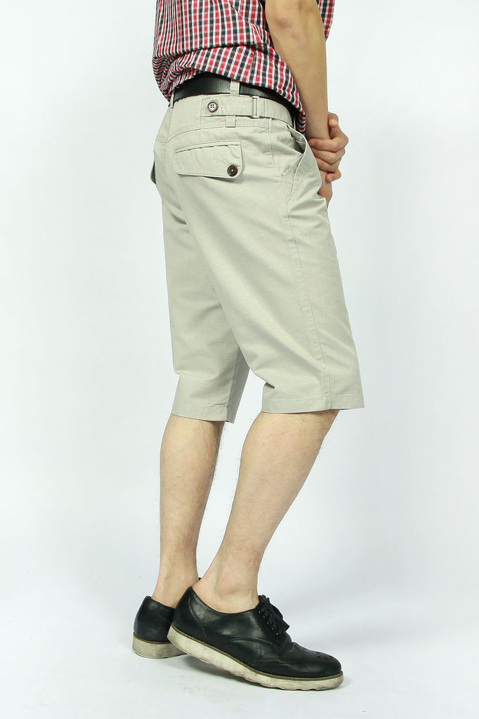 克莱梦夏款男士英伦休闲直筒五分裤 潮 韩版修身纯棉短裤中裤 男 米色