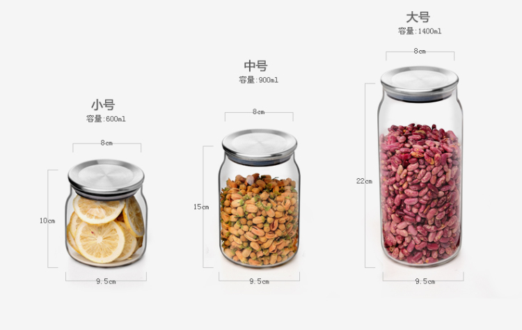 
                                        左茗右器 耐热玻璃茶叶罐 透明储物罐 奶粉罐 大中小号 密封罐 900ML                