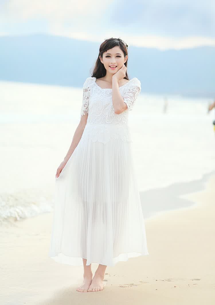 逗壮壮2014春款韩版新款雪纺蕾丝连衣裙1059# 浅黄色 l