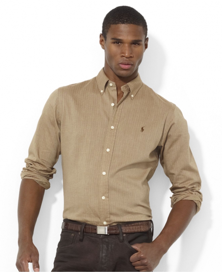 拉夫劳伦马球 polo by ralph lauren 男式长袖衬衫 brown/khaki q000