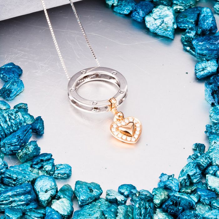 沐恩珠宝 18k金钻石吊坠 双戴系列吊坠之挚爱影 赠s925纯银项链 0071