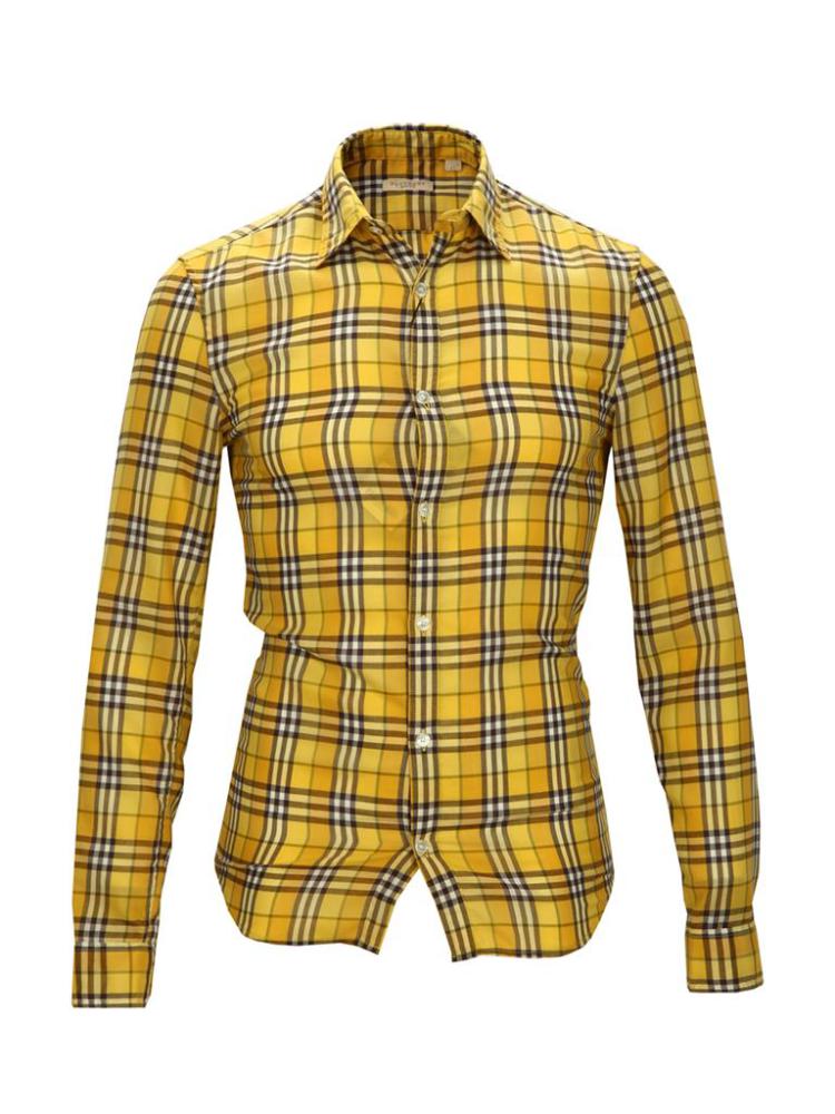 burberry巴宝莉 brit巴宝莉黄色纯棉经典格纹图案帅气男士长袖衬衫