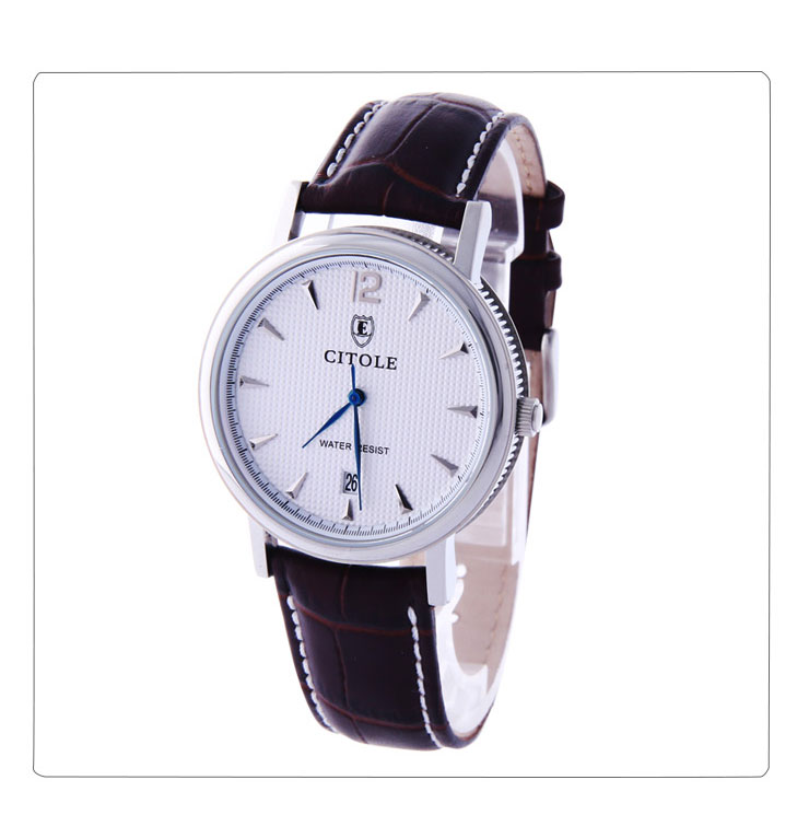 citole西腾 缘定三生 简约真皮日历情侣腕表ct-5037 男士女士手表