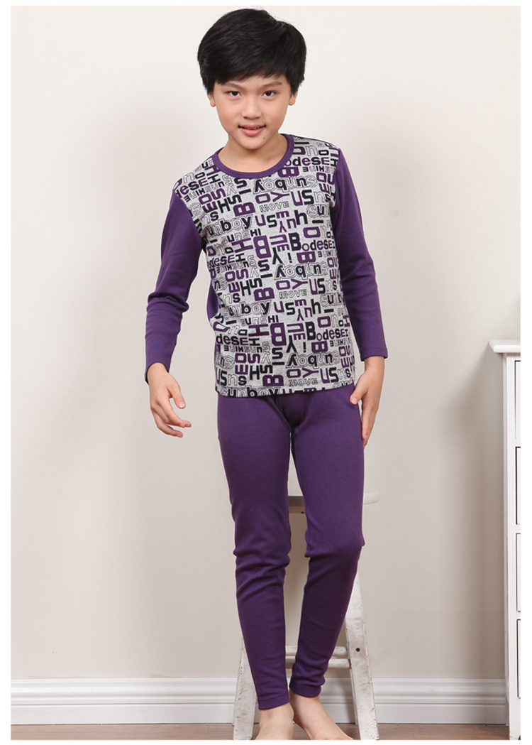 久岁伴儿童内衣男童中厚提花型保暖内衣套装11131 11107紫色 165