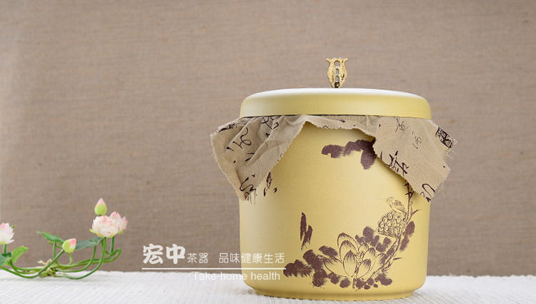 宏中-紫砂茶叶罐 存茶醒茶罐 茶缸 七饼 粉段清香荷花HZS096