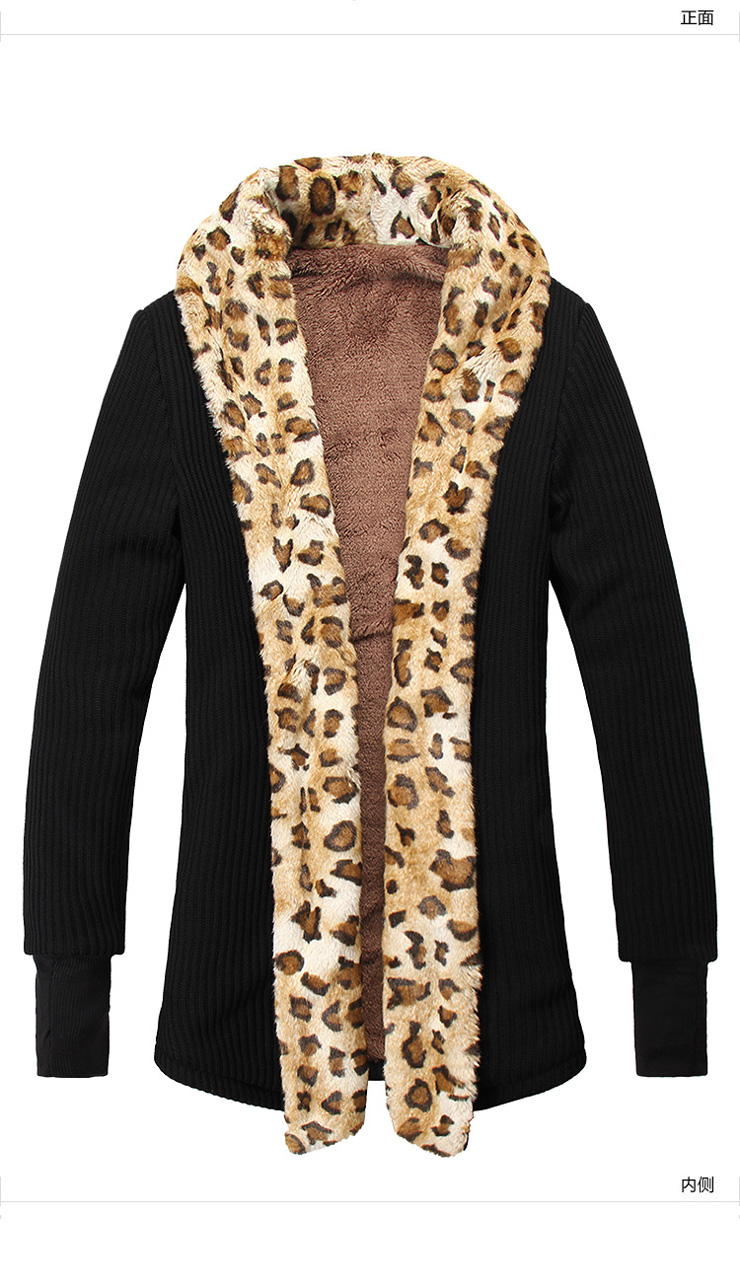 暮然诚品 2013秋冬新款韩版男士豹纹长款毛衣 百搭休闲毛衣男 咖啡色