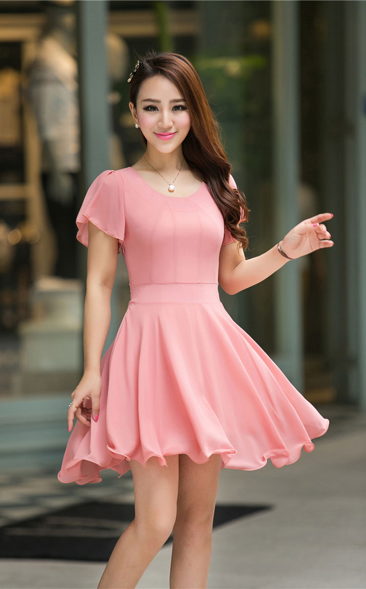 洛曼蒂娜丝 2013夏款女装韩版显瘦修身淑女短袖雪纺连衣