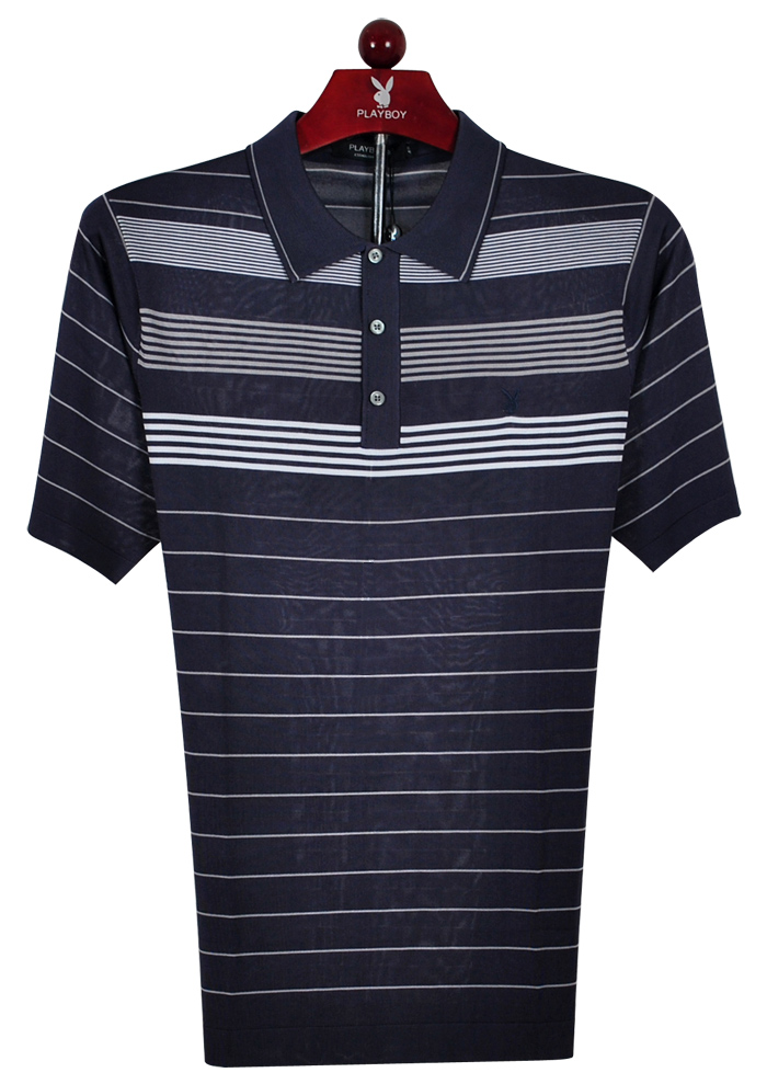 正品playboy花花公子男装短袖t恤衫13夏季新款桑蚕丝47613 藏青 50