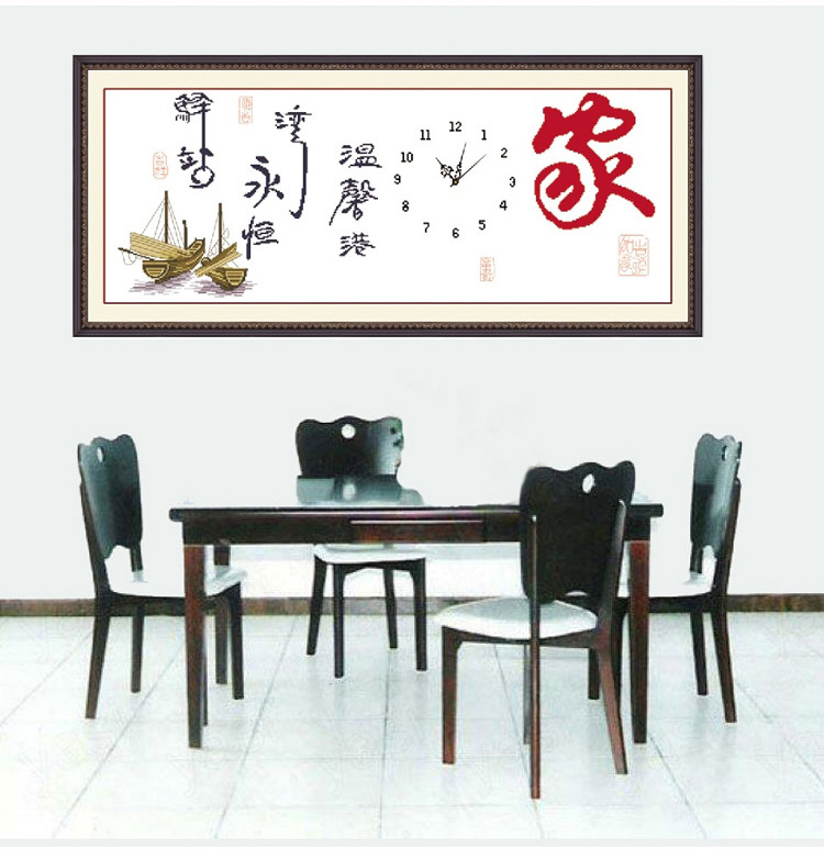 
                                        爱度ks 十字绣客厅卧室挂钟系列大画永恒的驿站钟表 尺寸约103*46cm 精准印花夜光静音机芯                