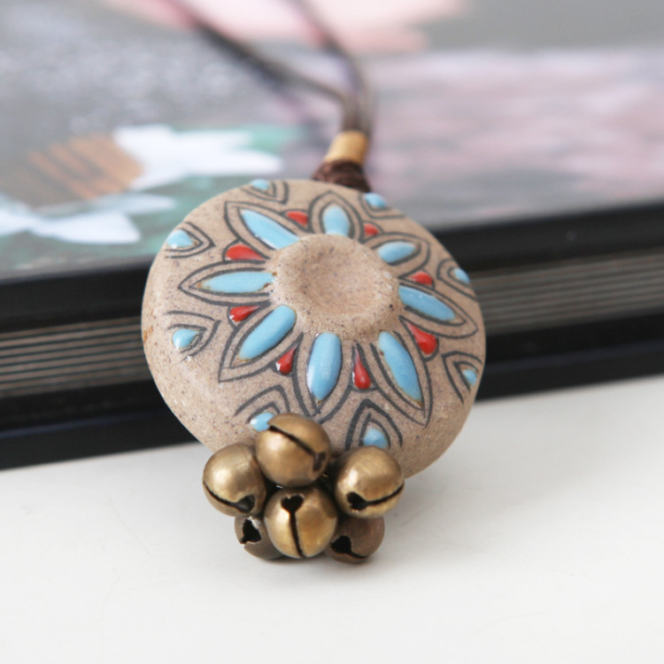 手工编织民族风饰品批发 手工项链陶瓷项链 毛衣链女 复古原创 白色