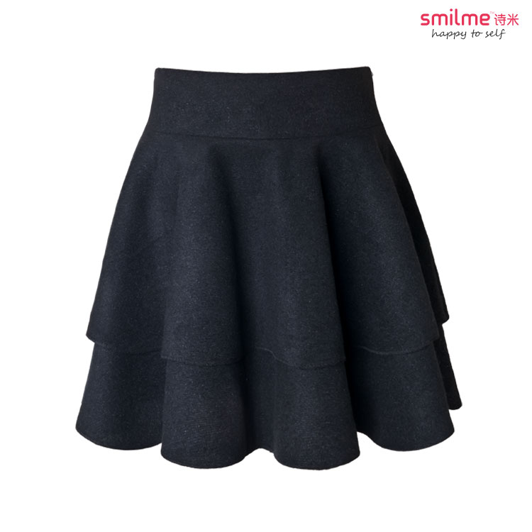 
                                        smilme 秋冬新款百褶裙蓬蓬裙半身裙短裙女韩版毛呢半身冬裙子Q6024 卡其 S                
