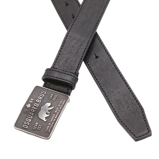 dsquared2 d二次方黑色纯色做旧风格男士腰带【价格