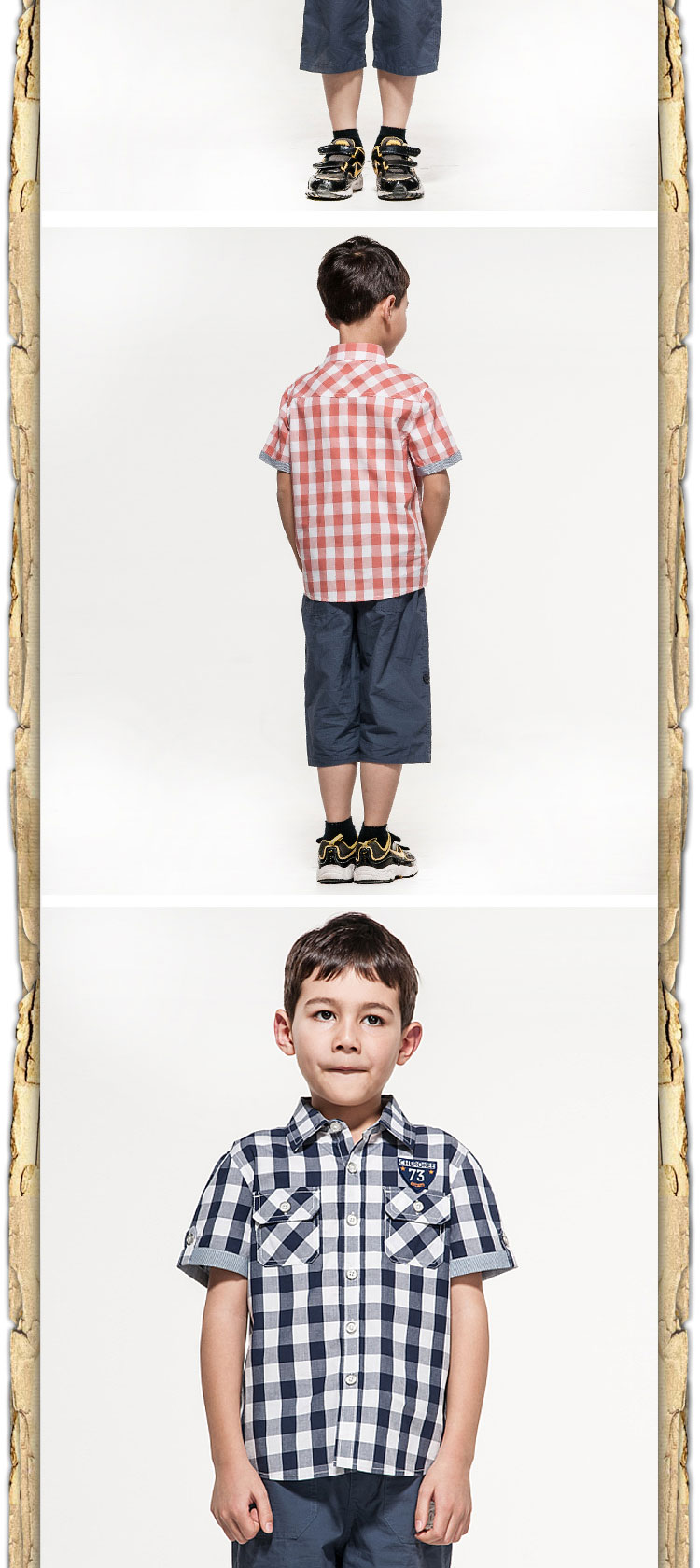 cherokee 巧乐奇 夏季新款品牌童装 男童袖口装扮 短袖格子衬衫