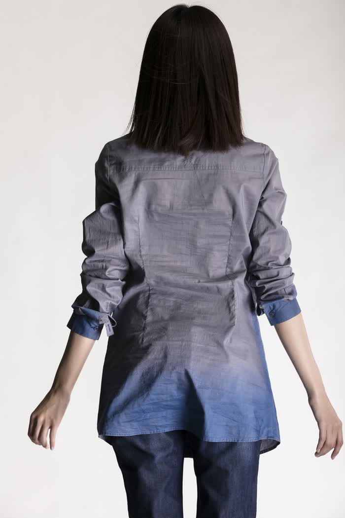 圣迪奥 sdeer 2014春装新款女吊染修身长款衬衫 2380587 米白 l(170