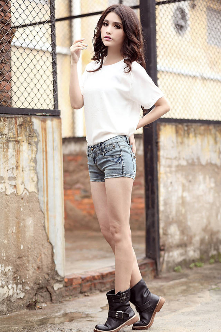 尚尔一女装韩版做旧低腰牛仔裤复古超短裤热裤牛仔短裤lr1561 图片色