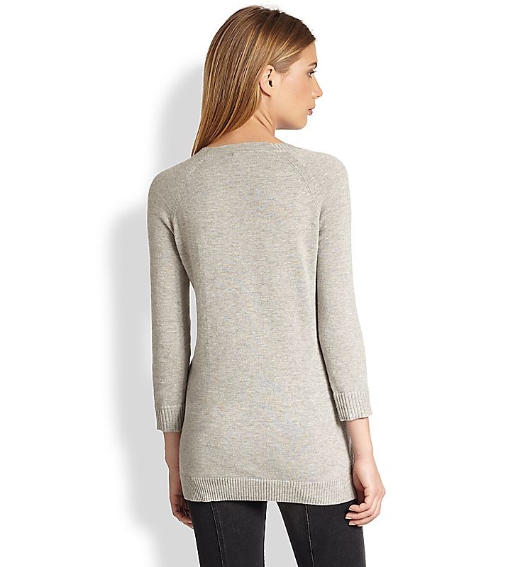 a chunky cotton knit front merges with finely knit cashmere