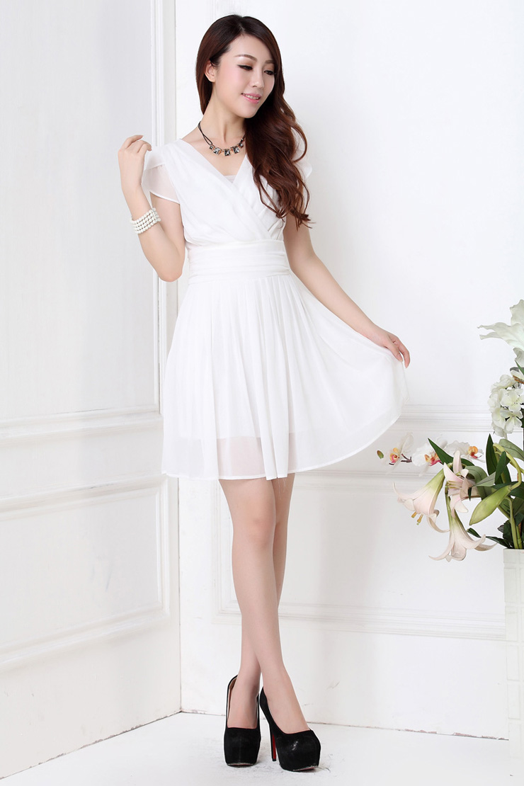 aiyo夏装新款女装修身短袖雪纺连衣裙l3309 玫红色 l(高档面料)