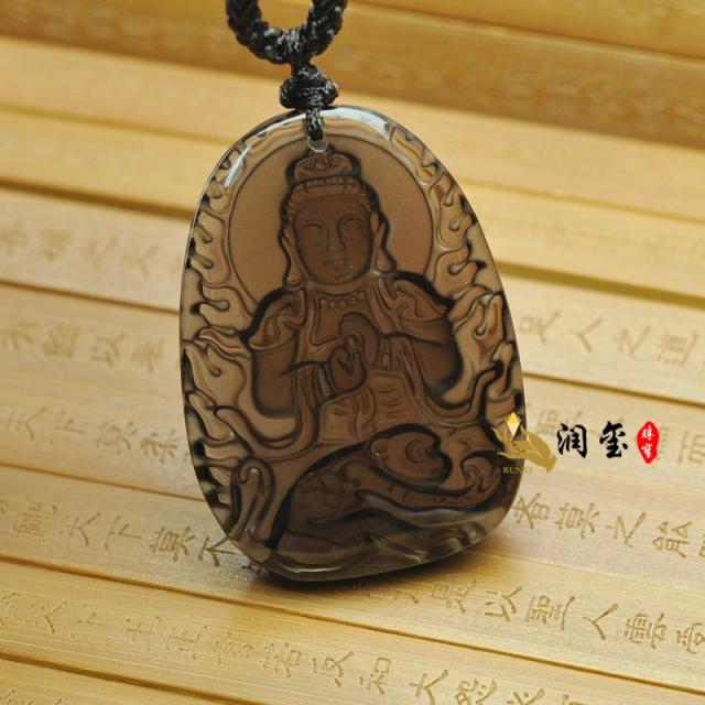润玺 开光天然冰种黑曜石吊坠大日如来生肖猴守护神本命佛 附证书 男
