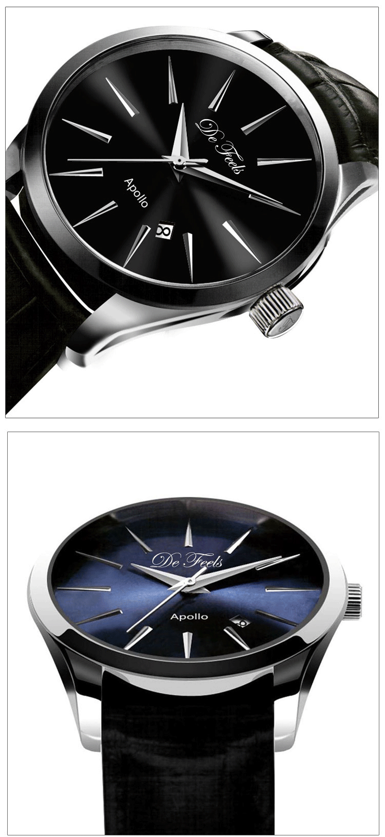 de feels 阿波罗蓝宝石水晶表镜蓝盘牛皮带男装手表 f1036gl