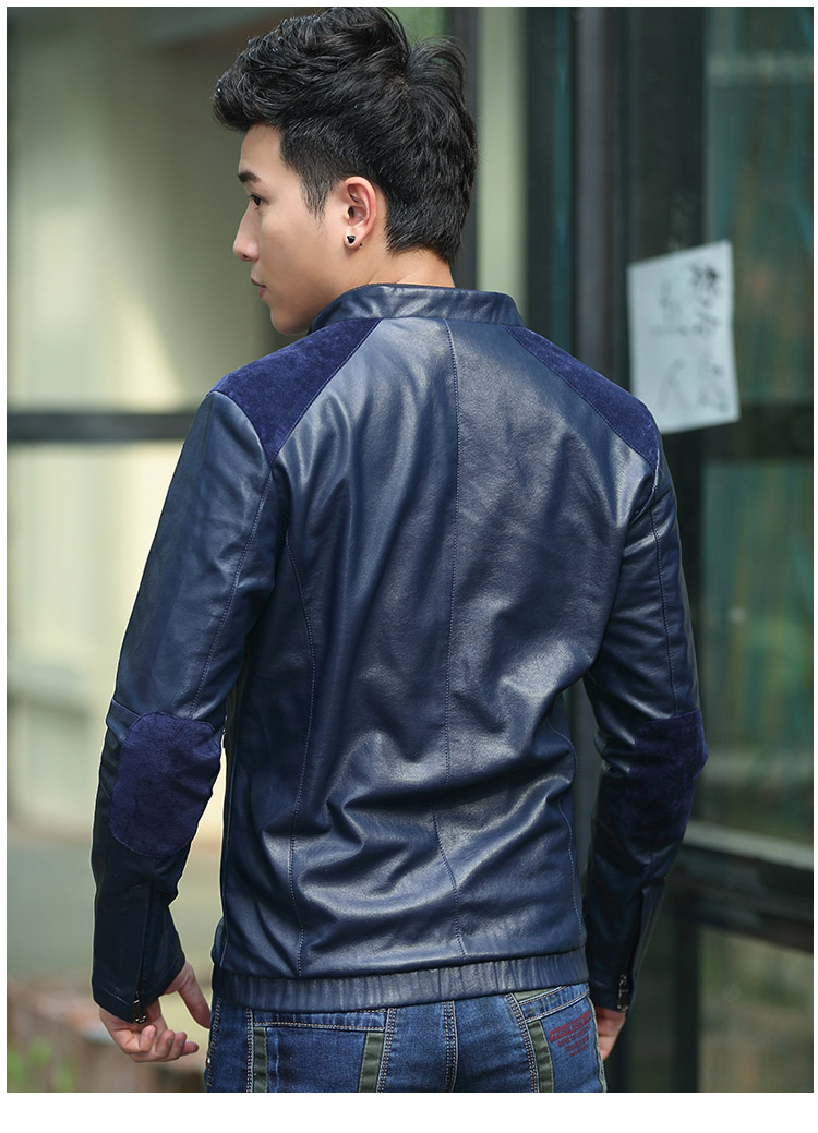 麦根(mxn)2013新款男装上衣秋冬皮衣外衣男士修身双层领外衣外套b33