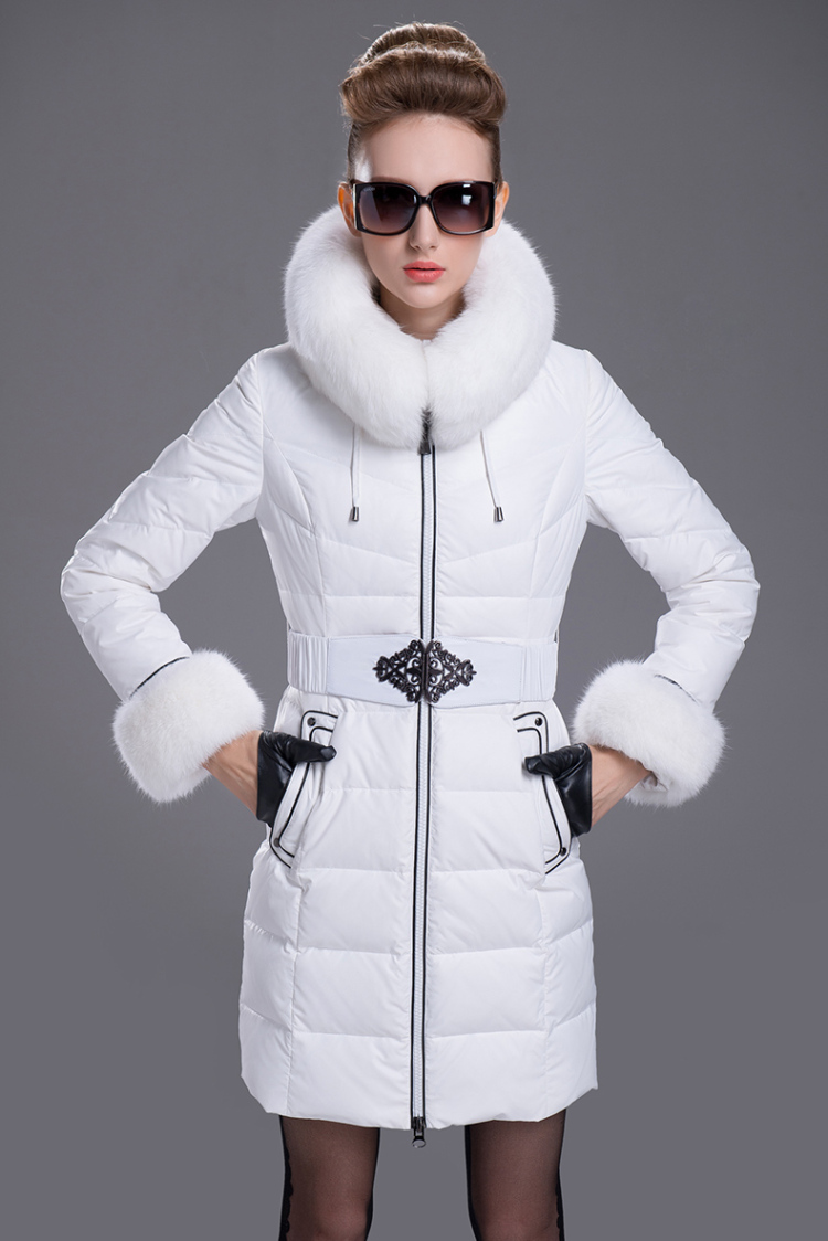 斯科维尔 2013反季欧美新品冬装奢华大毛领修身中长款羽绒服正品73027