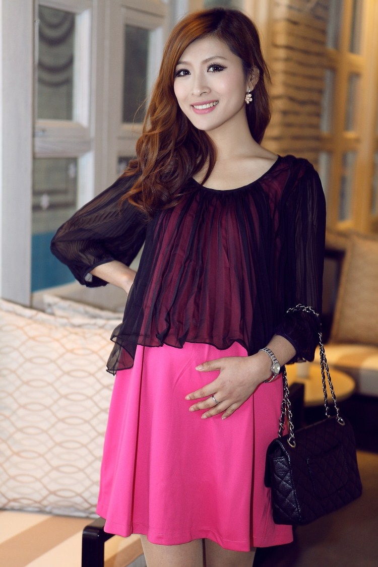 楚尚秀2013新款孕妇装韩版时尚孕妇裙雪纺孕妇连衣裙孕妇雪纺裙双层