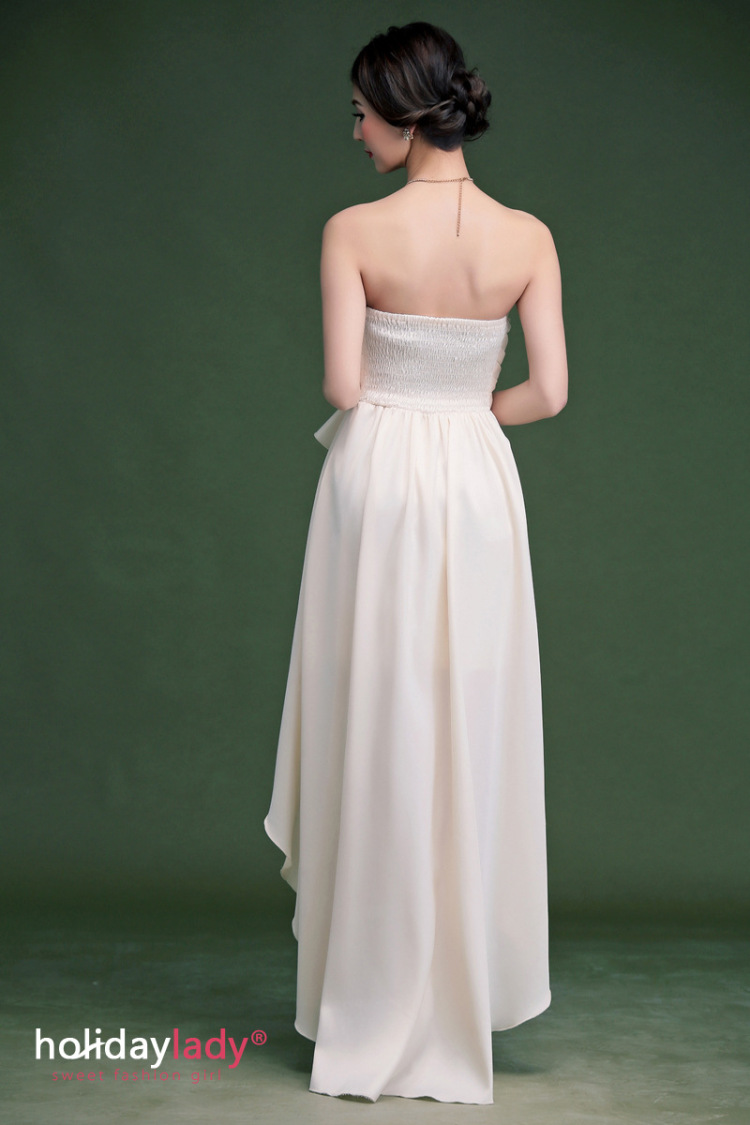 嫒丽思 2014优雅玫瑰蕾丝花大摆燕尾修身宴会新娘伴娘晚小礼服 杏色 m