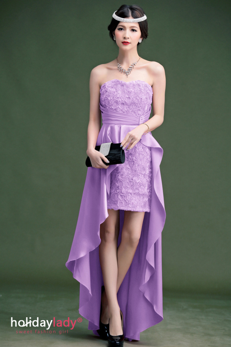 嫒丽思 2014优雅玫瑰蕾丝花大摆燕尾修身宴会新娘伴娘晚小礼服 杏色 m