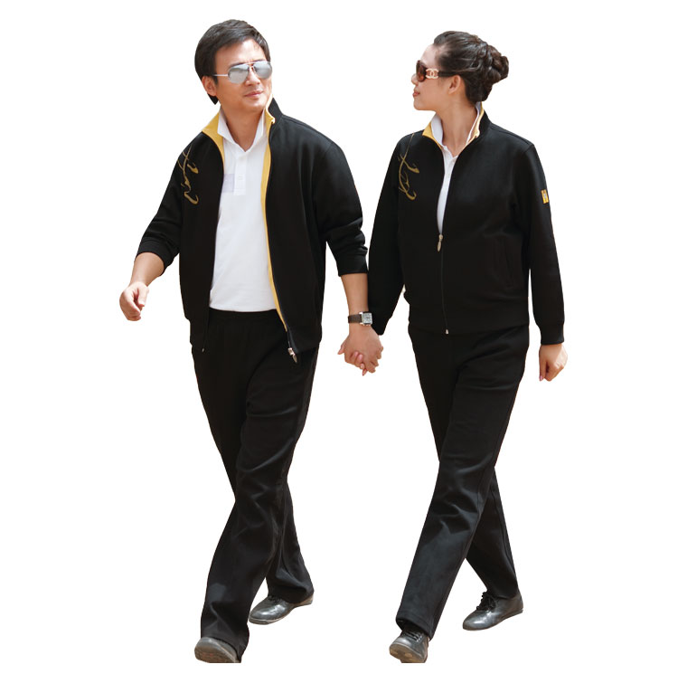 建侬 情侣款针织运动服套装 男女春秋弹力休闲衣 修身5174 深蓝(一套)