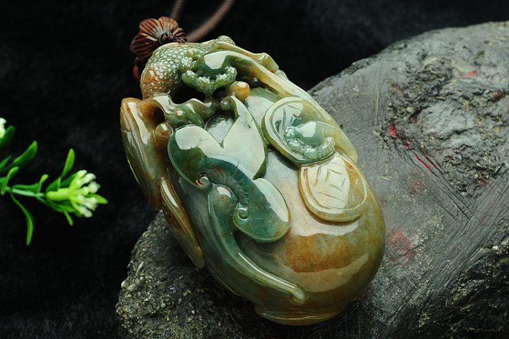 荔尚 翡翠把玩 天然a货翡翠三彩特色金钱貔貅手玩 缅甸玉器玉石 a0293