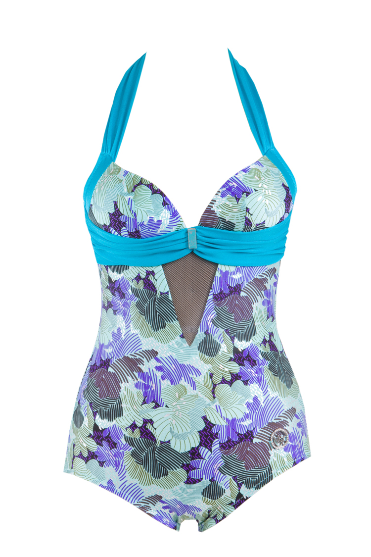 曼妮芬泳衣情迷地中海3/4零束缚连体泳衣 21020263 072绿色2 170/95