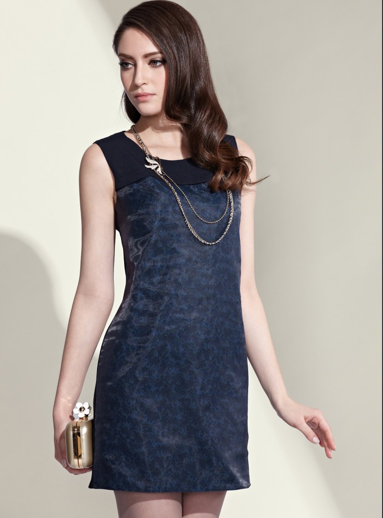 梦芭莎优雅职业女装2014年新款唯美叠纱复古雏菊提花连衣裙467114127