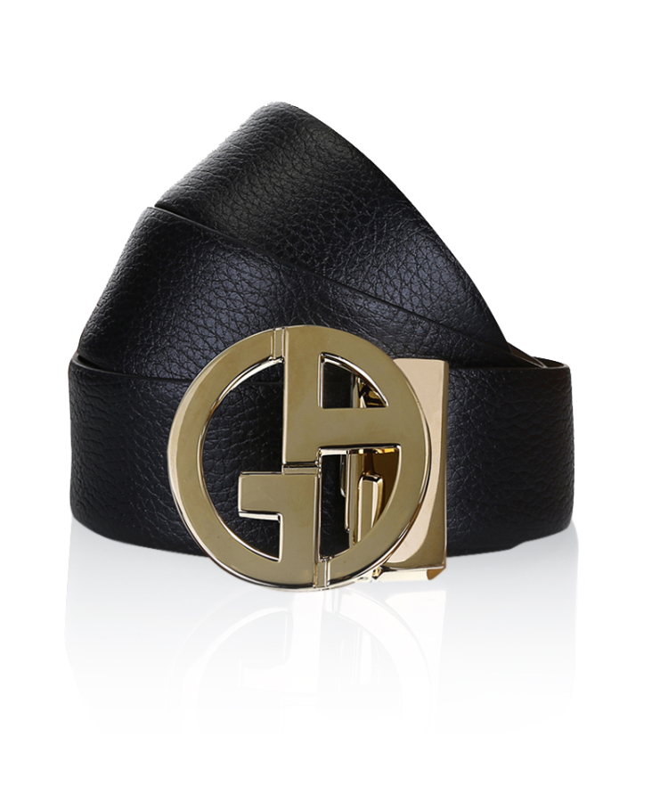 armani 阿玛尼 giorgio armani黑色牛皮金色带扣男士皮带