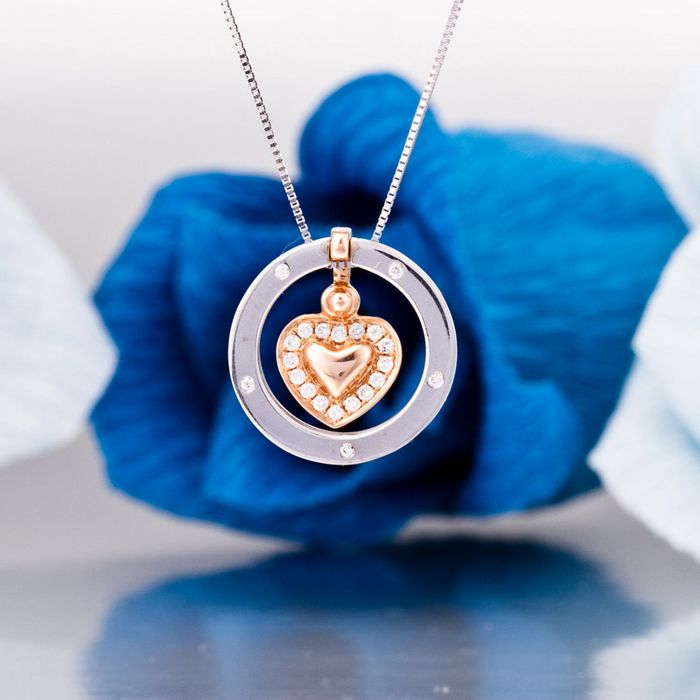 沐恩珠宝 18k金钻石吊坠 双戴系列吊坠之挚爱影 赠s925纯银项链 0071