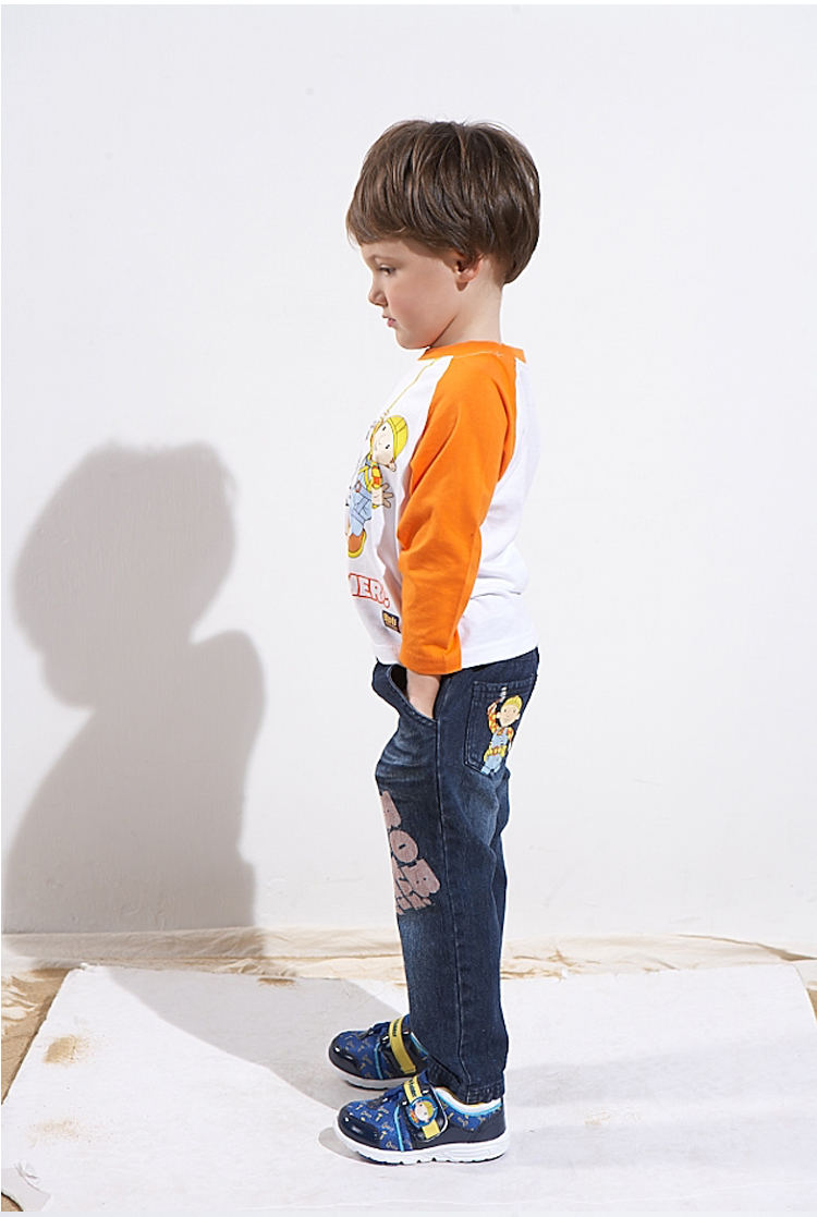 巴布工程师 秋季新款童装休闲百搭牛仔长裤okc481017 蓝色 90