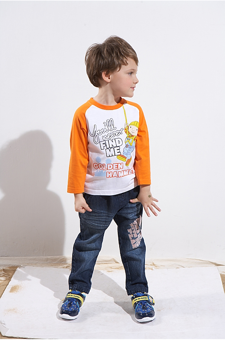 巴布工程师 秋季新款童装休闲百搭牛仔长裤okc481017 蓝色 90