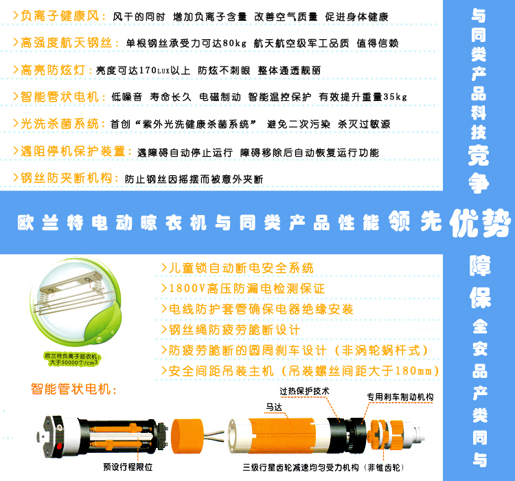 欧兰特正品 苹果杆新款A136电动晾衣架遥控 阳台晾衣机升降 晒衣架 全自动凉衣架包邮 原厂配置 升级LED灯