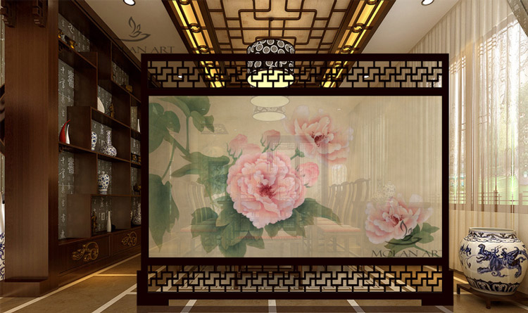 
                                        定制胡桃木雕花屏风中式改善风水客厅餐厅隔断 九鲤戏荷 半透屏风                