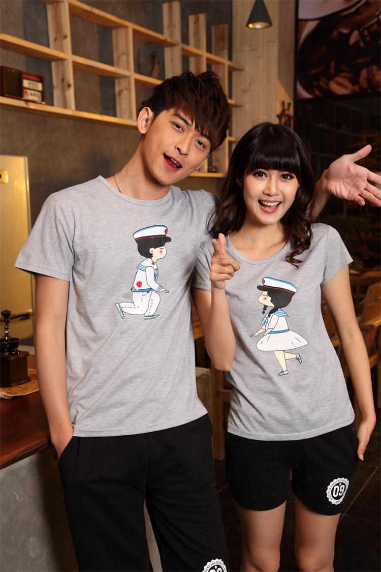 诸华衣舍2014夏装新款韩版海军图案圆领宽松短袖t恤情侣装 灰色 均码