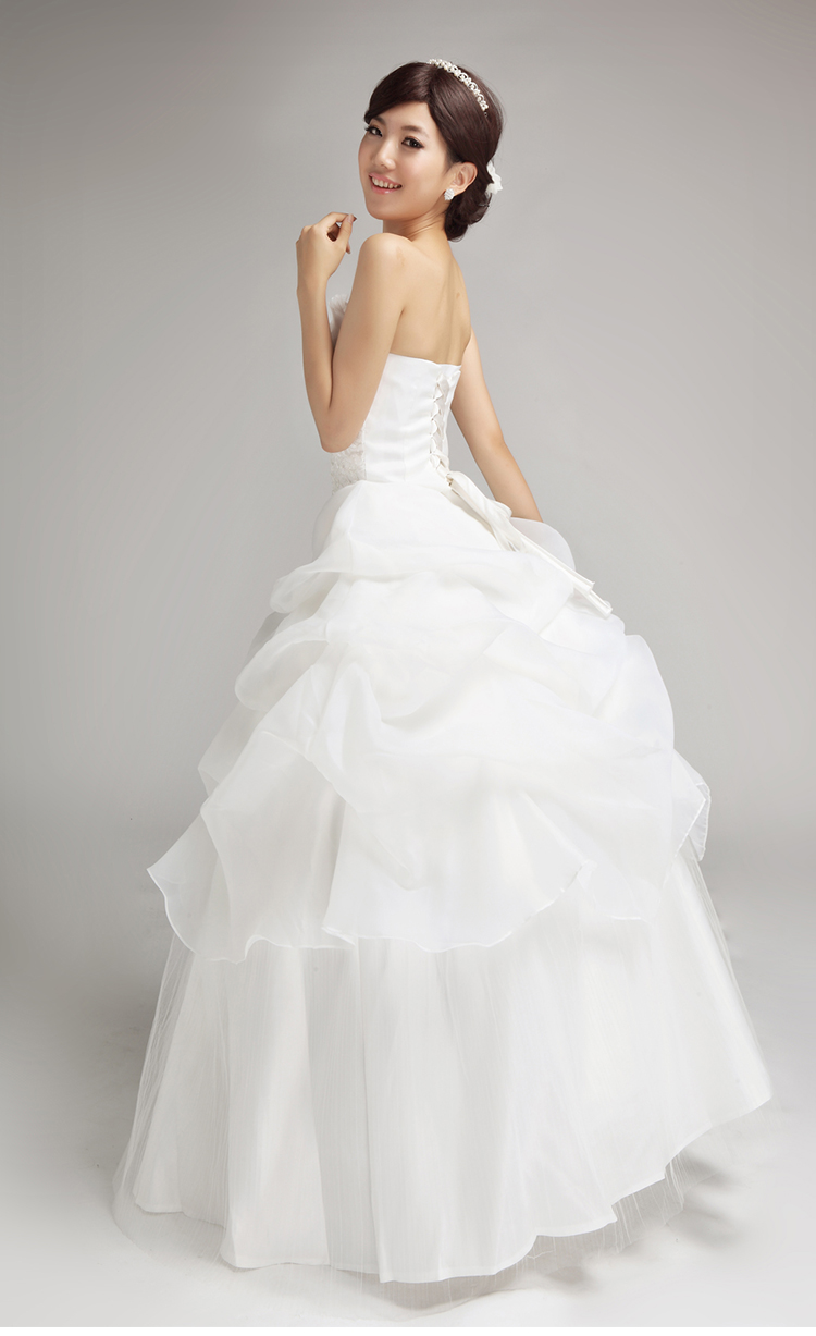 婚纱礼服 新款2014 韩版抹胸齐地时尚简约蓬蓬裙 甜美显瘦h34055 白色