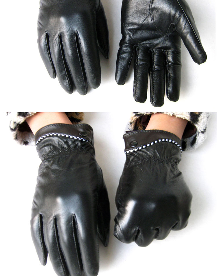 女士手套修手款保暖加绒羊皮户外手套清仓特价6034 黑色女款 l中指8