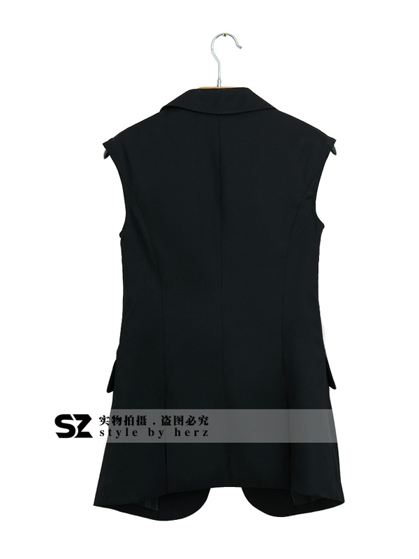 style by herz2016春季新款中长款无袖西装马甲女春秋马夹修身显瘦外套 黑色 L